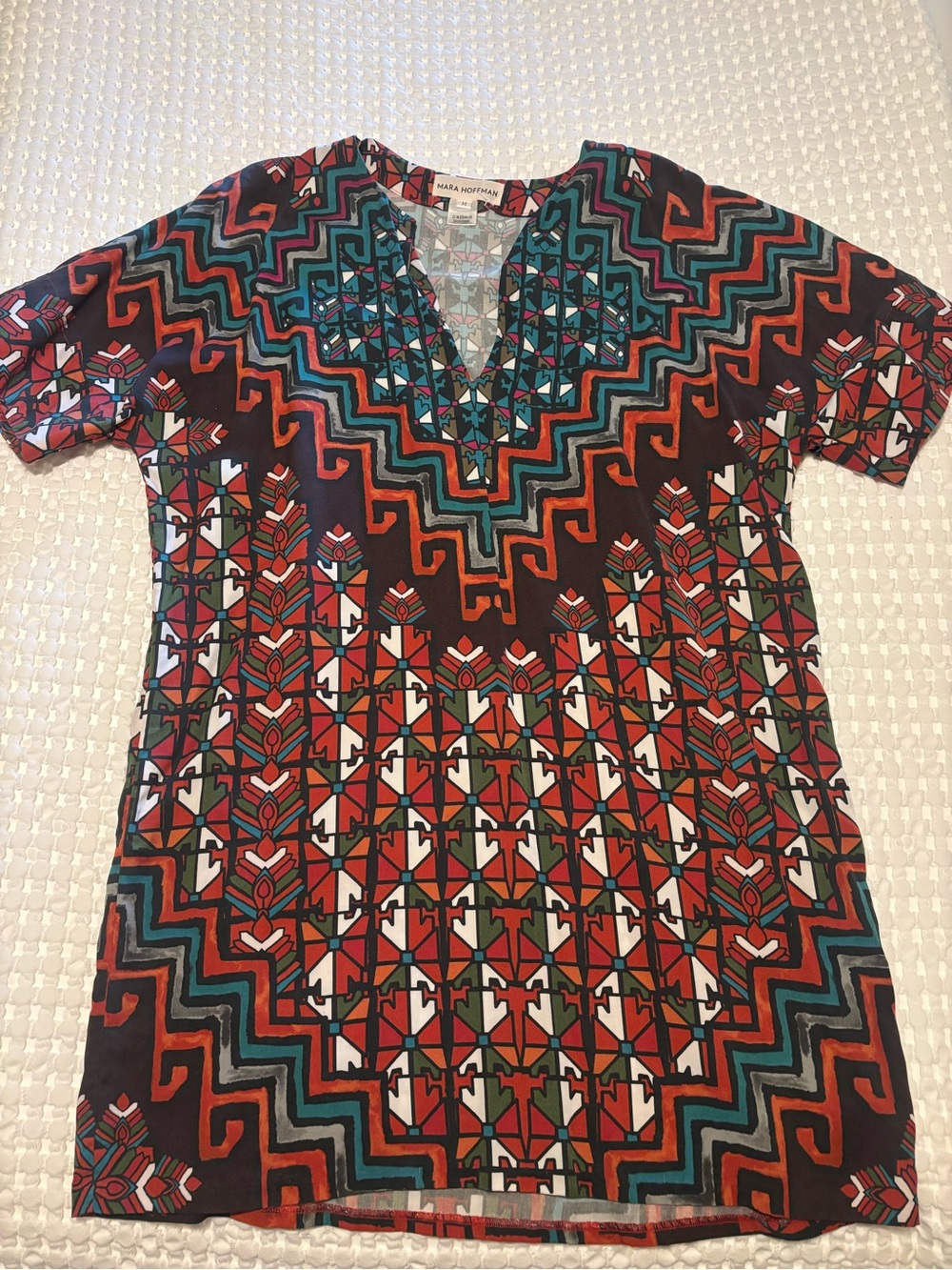 Mara Hoffman Vibrant Multicolor Geometric V-Neck Tunic Dress